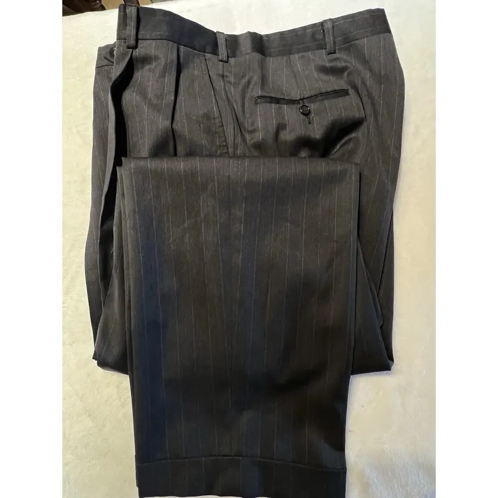 Hart Schaffner Marx Gold Trumpeter 43L 38x30 Gray Stripe Suit Virgin Wool - Picture 8 of 16